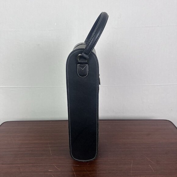 VTG Fossil Leather 2‎ Bottles Wine Travel Bag Case Leather Purse Handle Zipper - Picture 3 of 8